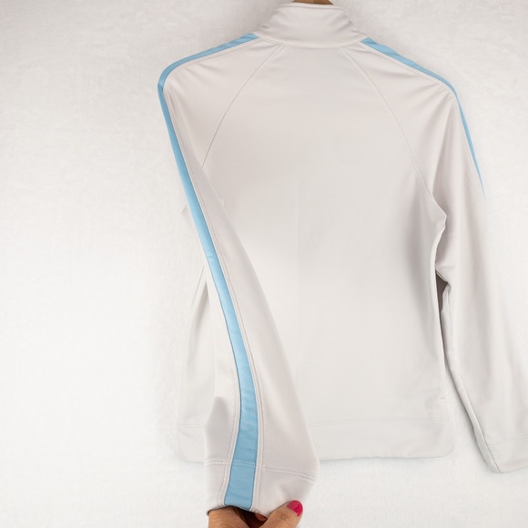 Nike Sweatshirt Womens Small  White Blue Full Zip Fit Dry Mock Neck - Picture 12 of 13